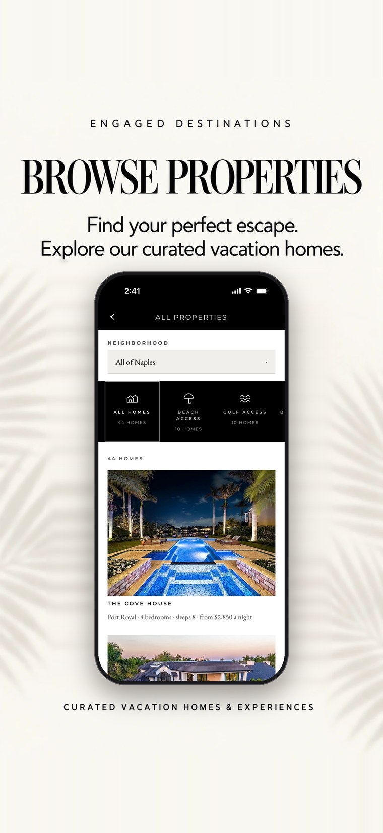 Browsing properties in the Engaged Destinations app
